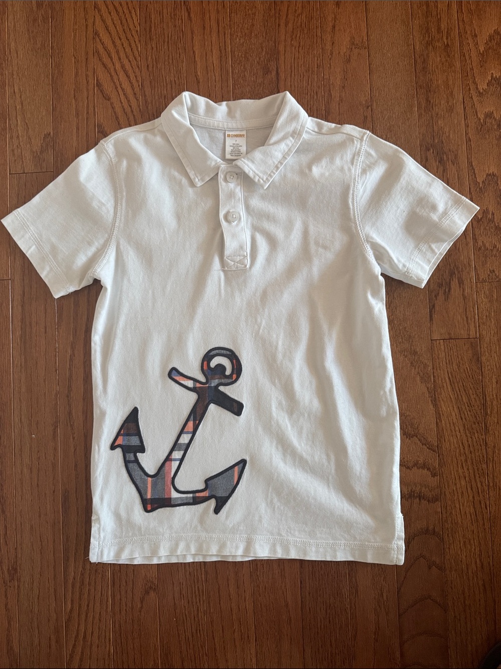 🎉Gymboree- White Polo Shirt with Plaid Anchor Graphic(Size 7)🎉
